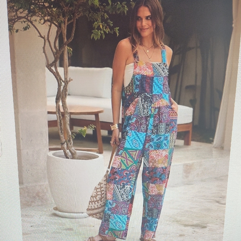Patchwork Wide-Leg Jumpsuit in Multicolor BNWT Size Medium - Picture 2 of 8